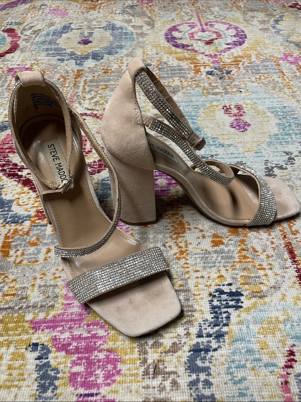 Steve Madden Rhinestone Block Heel Sandals Nude Size 8M
